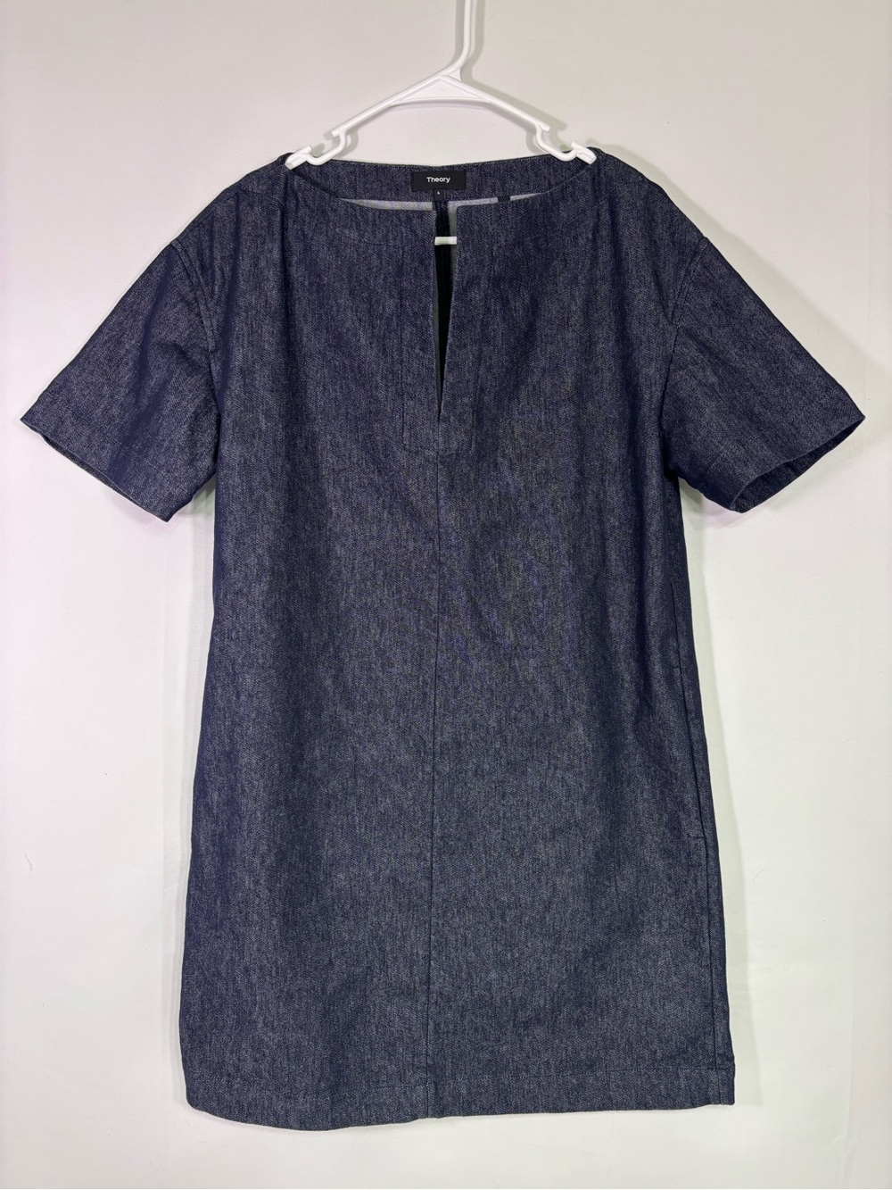 Theory Denim Look Shift Dress Blue Short Sleeve Pocket Dress Size 6